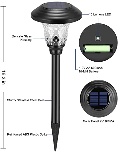 UFOND 8 Pack Solar Pathway Lights Outdoor，Waterproof Solar Garden Lights, Glass Stainless Steel Solar Decor Lamp,Landscape Path Lights for Yard Patio Driveway Sidewalk, (Cool White)