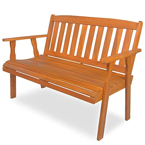 MCombo Patio Wood Garden Bench 2-Seat,Outdoor Acacia Loveseat Furniture, All-Weather Bench with Backrest and Armrest for Deck Porch Balcony Backyard, 260 lbs Capacity 6083-BC01-WD