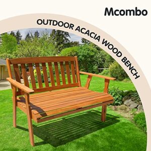 MCombo Patio Wood Garden Bench 2-Seat,Outdoor Acacia Loveseat Furniture, All-Weather Bench with Backrest and Armrest for Deck Porch Balcony Backyard, 260 lbs Capacity 6083-BC01-WD