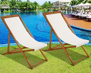 beach sling chairs set of 2 outdoor folding portable beach chairs with solid wooden frame and polyester canvas reclining adjustable patio lounge chair for yard pool balcony garden