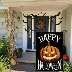 Happy Halloween Garden Flag 12 x 18 Inch Burlap Vertical Double Sided, Scary Pumpkin Holiday Yard Outdoor Decoration DF092