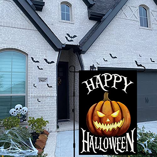 Happy Halloween Garden Flag 12 x 18 Inch Burlap Vertical Double Sided, Scary Pumpkin Holiday Yard Outdoor Decoration DF092