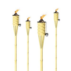 onethatch synthetic bamboo torches (4pack); weather-resistant large island citronella torch for outdoor lighting, luau, party, and garden decor; wide-mouth canister, stands 60″ tall