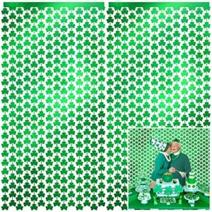 tifeson st.patrick day shamrock tinsel foil fringe curtains – 2pcs saint patrick’s day irish party backdrop decorations photo booth backdrops green (3.2 x 8.3 ft)