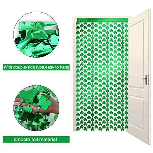 Tifeson St.Patrick Day Shamrock Tinsel Foil Fringe Curtains - 2Pcs Saint Patrick's Day Irish Party Backdrop Decorations Photo Booth Backdrops Green (3.2 x 8.3 ft)