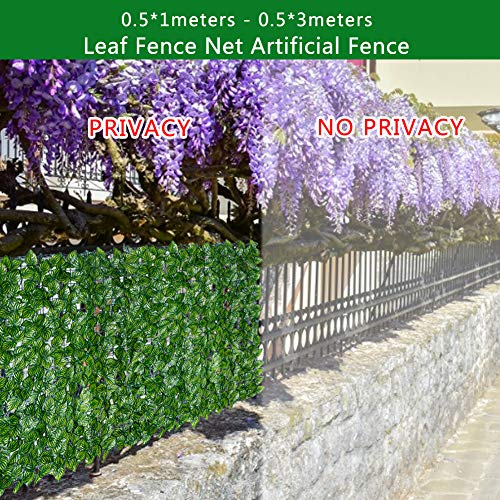 Enfudid 1 PCS Artificial Leaf Fence Privacy Screen Outdoor Garden Artificial Faux Ivy Hedge Leaf Privacy Fence Wall Screen Decorative Fence Screen Green