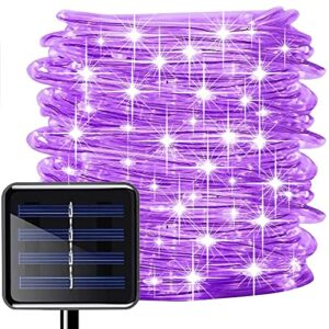 sunseaton solar rope lights,50 leds 16ft/5m waterproof solar string copper wire light,outdoor rope lights for garden yard path fence tree wedding party decorative (purple)
