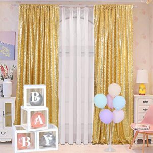 blxsif gold sequin backdrop curtains – 2 panels 2.5x8ft glitter gold photo backdrop party wedding baby shower curtain sparkle photography background