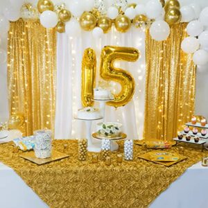 Blxsif Gold Sequin Backdrop Curtains - 2 Panels 2.5x8FT Glitter Gold Photo Backdrop Party Wedding Baby Shower Curtain Sparkle Photography Background