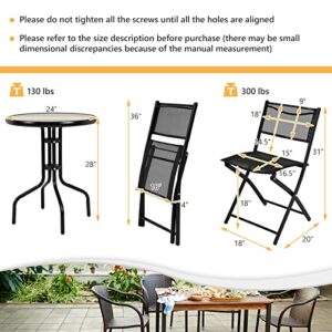 S AFSTAR 3-Piece Bistro Set for Outdoor Yard Garden Park, Round Table with 2 Folding Chairs Patio Furniture Set (Classic Black)