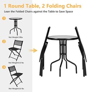 S AFSTAR 3-Piece Bistro Set for Outdoor Yard Garden Park, Round Table with 2 Folding Chairs Patio Furniture Set (Classic Black)