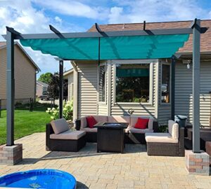 purple leaf 10′ x 13′ outdoor retractable pergola with sun shade canopy patio metal shelter for garden porch beach pavilion grill gazebo modern yard grape trellis pergola, turquoise blue
