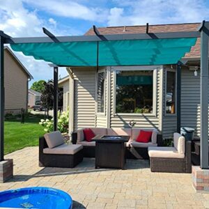 PURPLE LEAF 10' X 13' Outdoor Retractable Pergola with Sun Shade Canopy Patio Metal Shelter for Garden Porch Beach Pavilion Grill Gazebo Modern Yard Grape Trellis Pergola, Turquoise Blue