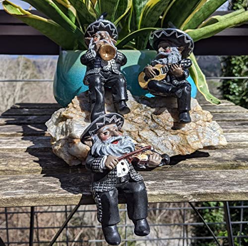 John Bernard & Company Mariachi Band Shelf Sitter Gnomes Statue Set of 3, 6 inches H, Includes Guitarist, Violinist, Trumpet Player, Funny Home or Garden Décor…. La Fiesta Collection