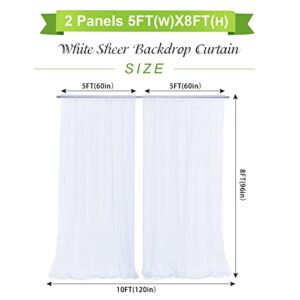 White Backdrop Curtains for Parties Sheer Tulle Backdrop Curtain for Wedding Birthday Party Ceremony Photo Backdrop Curtain for Home Decoration 10'W x8'H