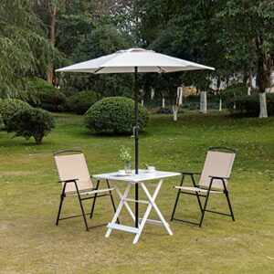 Outsunny Foldable Dining Table, Square Wood Side Table, Portable Bistro Table with Umbrella Hole for Outdoor Patio, Garden or Backyard, White