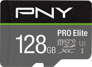 pny 128gb pro elite class 10 u3 v30 microsdxc flash memory card – 100mb/s, class 10, u3, v30, a2, 4k uhd, full hd, uhs-i, micro sd