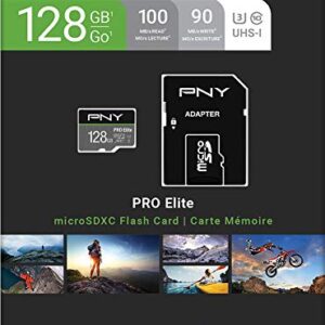 PNY 128GB PRO Elite Class 10 U3 V30 microSDXC Flash Memory Card - 100MB/s, Class 10, U3, V30, A2, 4K UHD, Full HD, UHS-I, micro SD