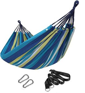 songmics double hammock, 98.4 x 59.1 inches, 660 lb load capacity, with hanging straps, carabiners, carry bag, for garden, outdoor, camping, blue and yellow stripes ugdc15yu