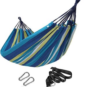 SONGMICS Double Hammock, 98.4 x 59.1 Inches, 660 lb Load Capacity, with Hanging Straps, Carabiners, Carry Bag, for Garden, Outdoor, Camping, Blue and Yellow Stripes UGDC15YU