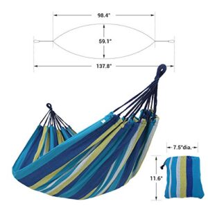 SONGMICS Double Hammock, 98.4 x 59.1 Inches, 660 lb Load Capacity, with Hanging Straps, Carabiners, Carry Bag, for Garden, Outdoor, Camping, Blue and Yellow Stripes UGDC15YU