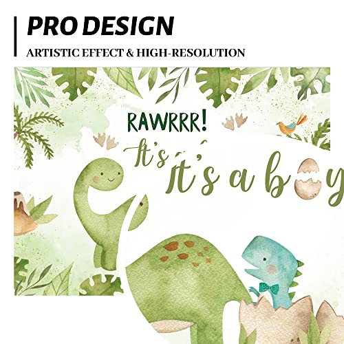 Hilioens 5×3ft Dinosaur Baby Shower Backdrop It's A Boy Newborn Green Leaf Dinosaur Egg Party Decorations Banner Cartoon Dinosaur Supplies Background Cake Table Supplies