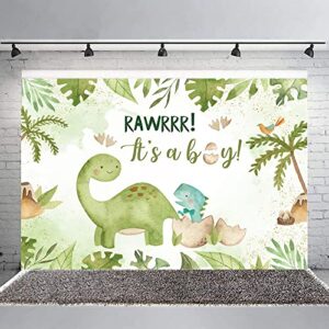 Hilioens 5×3ft Dinosaur Baby Shower Backdrop It's A Boy Newborn Green Leaf Dinosaur Egg Party Decorations Banner Cartoon Dinosaur Supplies Background Cake Table Supplies