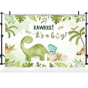 Hilioens 5×3ft Dinosaur Baby Shower Backdrop It's A Boy Newborn Green Leaf Dinosaur Egg Party Decorations Banner Cartoon Dinosaur Supplies Background Cake Table Supplies