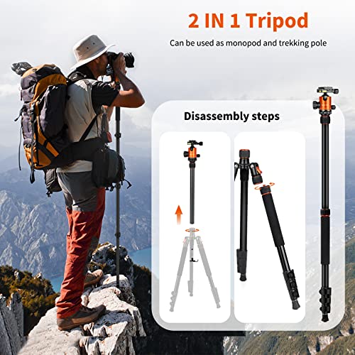 VICTIV Camera Tripod 81 inches Monopod, Heavy Duty Tripod for DSLR, Professional Aluminum Tripod with 360 Degree Ball Head and Carry Bag for Travel and Photograghy, Compatible with Canon Nikon Sony