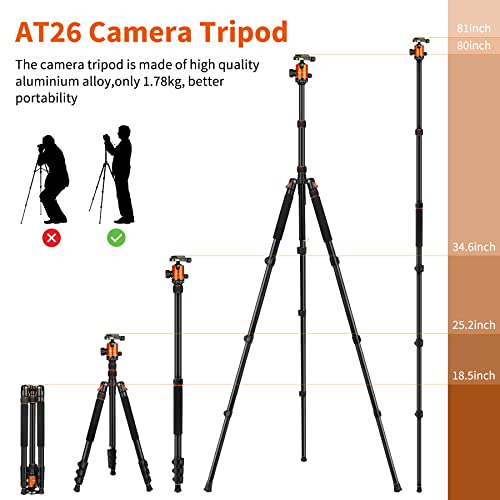 VICTIV Camera Tripod 81 inches Monopod, Heavy Duty Tripod for DSLR, Professional Aluminum Tripod with 360 Degree Ball Head and Carry Bag for Travel and Photograghy, Compatible with Canon Nikon Sony