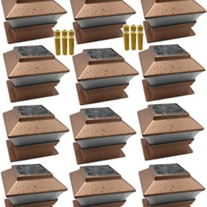 12 Pack Outdoor Garden Solar LED Copper Post Cap Fence Pathway Landscape Deck Square Light Lights + Free Bonus 12-Pack AA 600 mAH Replacement Rechargeable Batteries Bundle Deal