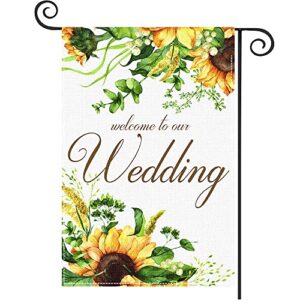 maysen garden wedding banner welcome to our wedding banner watercolor floral sunflower vertical double sided outdoor patio 18 inches long, 12 inches wide, 0.07 inches high