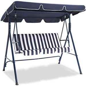 SUPERJARE Porch Swing with Adjustable Height Chain, 70’’ Convertiable Canopy Outdoor Swing, 3 Person Patio Swing, Outside Swing Chair for Yard, Garden, Poolside - Blue and White