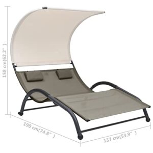 KTHLBRH Double Sun Lounger,Outdoor All-Weather Patio Chaise Lounge Chair,Outdoor Recliner Lounge Chair Sun Loungers,for Garden, Balcony with Canopy Textilene Taupe