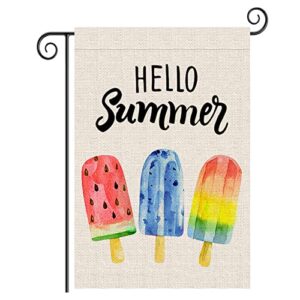 roberly hello summer garden flag double sided popsicles ice cream red blue rainbow vertical banner for outdoor yard summer decorations gifts(12.5″ x 18″)