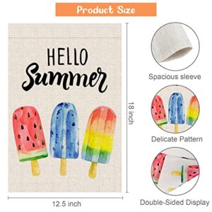 Roberly Hello Summer Garden Flag Double Sided Popsicles Ice Cream Red Blue Rainbow Vertical Banner for Outdoor Yard Summer Decorations Gifts(12.5" x 18")