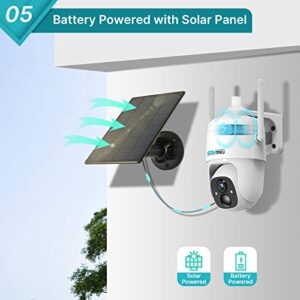 Sovmiku 2CQ1 2K Solar Security Camera Outdoor,360° View Pan & Tilt,Easy to Setup, Night Vision,User Friendly,Tech Support,Audible Flashlight Alarm, Human Alert,Support SD & Cloud Storage, Vicohome App