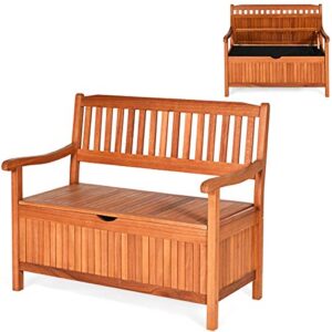 tangkula wooden outdoor storage bench large deck box, entryway storage bench w/inner removable dustproof lining and portable handles for patio garden balcony yard (natural)