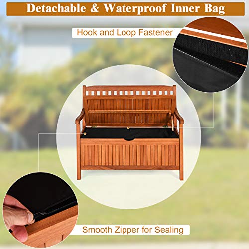 Tangkula Wooden Outdoor Storage Bench Large Deck Box, Entryway Storage Bench w/Inner Removable Dustproof Lining and Portable Handles for Patio Garden Balcony Yard (Natural)