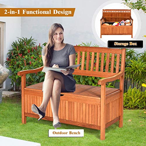 Tangkula Wooden Outdoor Storage Bench Large Deck Box, Entryway Storage Bench w/Inner Removable Dustproof Lining and Portable Handles for Patio Garden Balcony Yard (Natural)