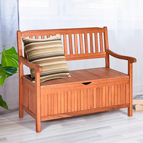 Tangkula Wooden Outdoor Storage Bench Large Deck Box, Entryway Storage Bench w/Inner Removable Dustproof Lining and Portable Handles for Patio Garden Balcony Yard (Natural)