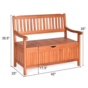 Tangkula Wooden Outdoor Storage Bench Large Deck Box, Entryway Storage Bench w/Inner Removable Dustproof Lining and Portable Handles for Patio Garden Balcony Yard (Natural)