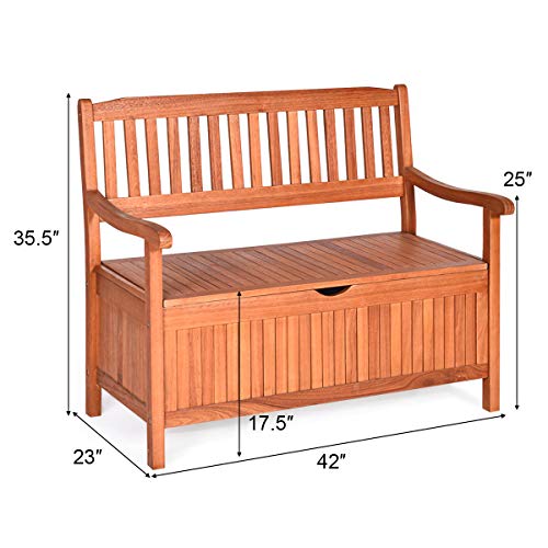 Tangkula Wooden Outdoor Storage Bench Large Deck Box, Entryway Storage Bench w/Inner Removable Dustproof Lining and Portable Handles for Patio Garden Balcony Yard (Natural)