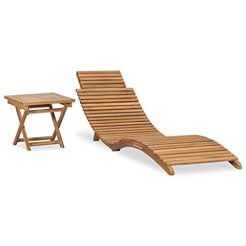 vidaXL Solid Teak Wood Folding Sun Lounger with Table Outdoor Garden Patio Balcony Terrace Seating Sunbed Lounge Bed Foldable Daybed