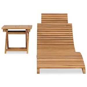 vidaXL Solid Teak Wood Folding Sun Lounger with Table Outdoor Garden Patio Balcony Terrace Seating Sunbed Lounge Bed Foldable Daybed