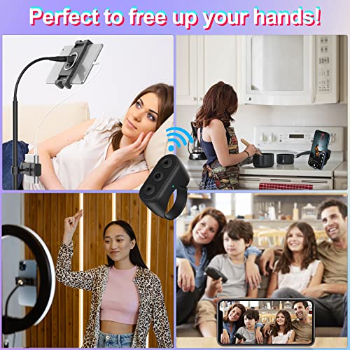 Upgrade TIK Tok Bluetooth Remote Control Page Turner - TUZTUALA 3 in 1 Function Video Scrolling Ring and Camera Shutter Remote and Phone Holder - Compatible with iPhone iPad Android Cell Phone