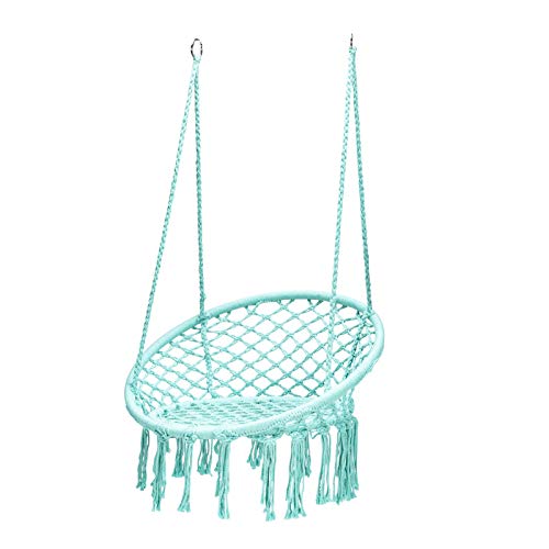 Tangkula Hanging Hammock Chair, Macrame Swing Chair with Tassels and Heavy-Duty Hanging Rings, Bohemian Style Handmade Cotton Rope Swing for Indoor Outdoor, Ideal for Bedroom, Patio, Yard, Garden