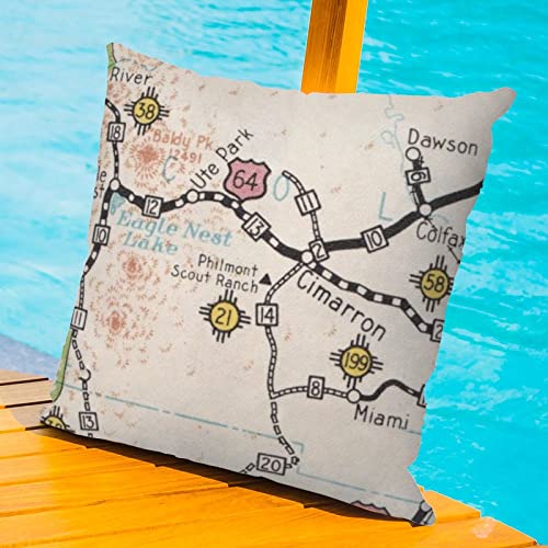 Philmont Scout Ranch Map Outdoor Throw Pillow Covers Home State Accent Waterproof Pillowcase Retro Outdoor Garden Decoration for Patio Garden Couch Tent 20x20in