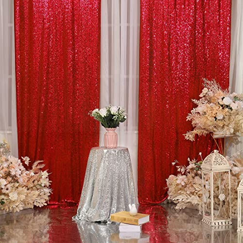 Red Sequin Backdrop Curtains,2ft x 8ft Sequin Photography Backdrop Curtain 2 Panels for Party Decoration, Red