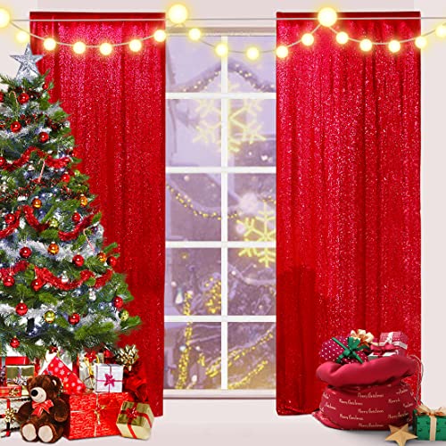 Red Sequin Backdrop Curtains,2ft x 8ft Sequin Photography Backdrop Curtain 2 Panels for Party Decoration, Red